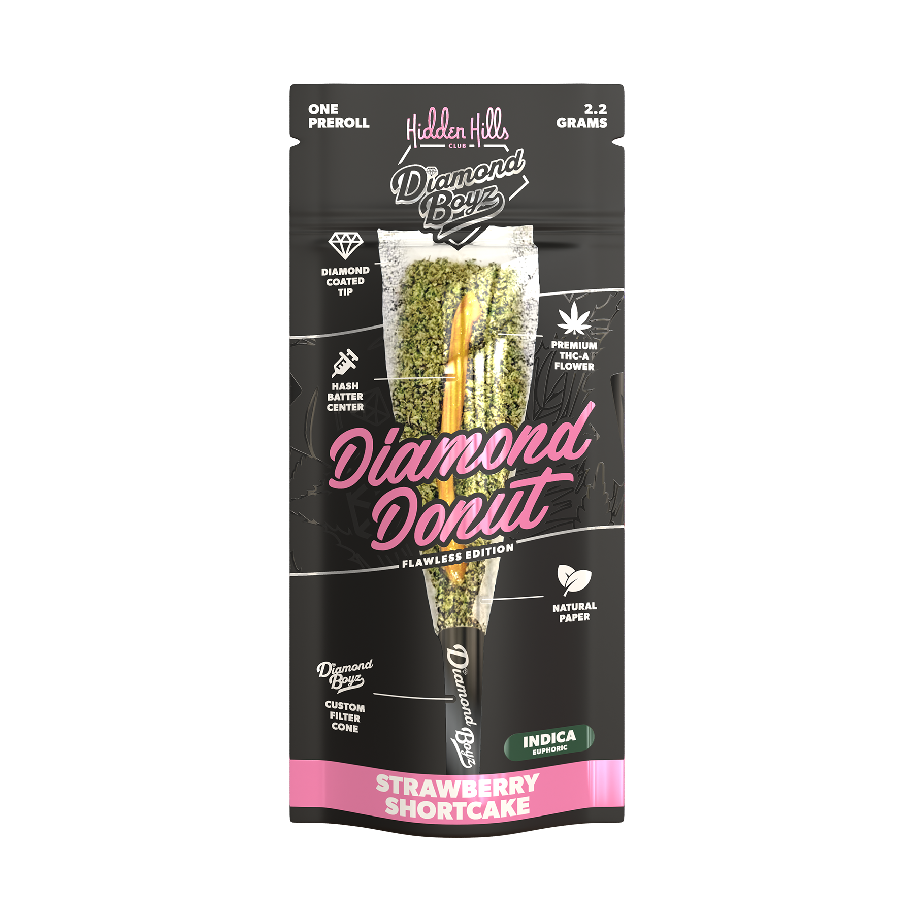 2.2G Diamond Donut | Strawberry Shortcake | Indica Pre-Roll
