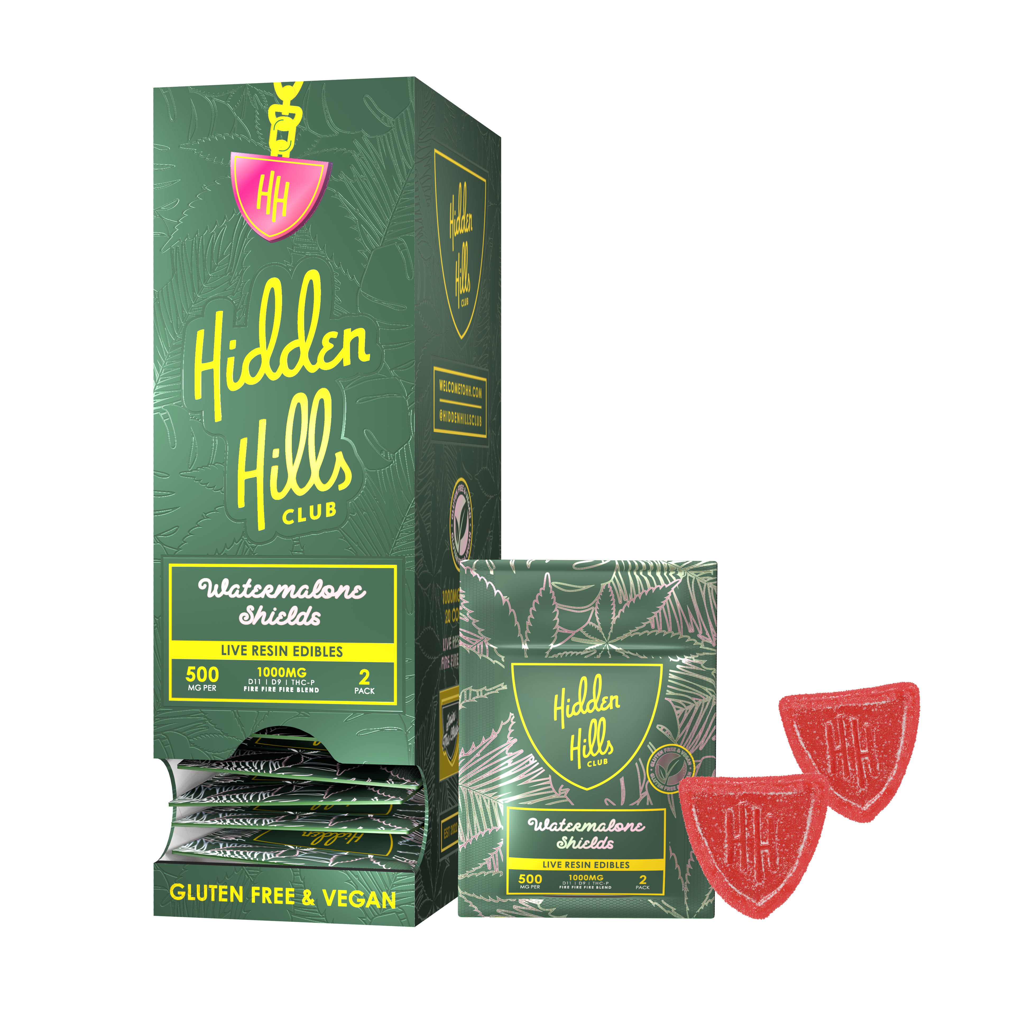  500MG gummy shield contains Watermalone Shield flavored and an effective&nbsp;D11 - D9 - THC-P blend 